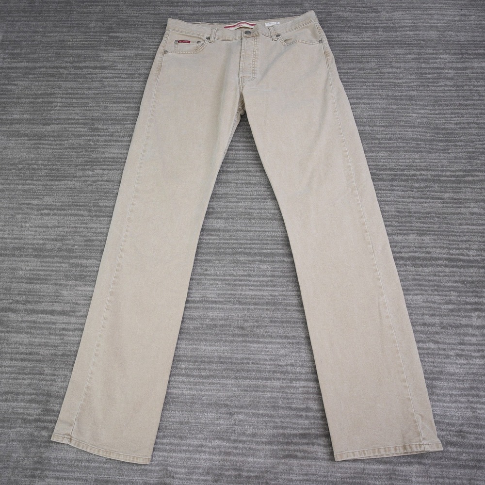 Lee Cooper Mens Straight Leg Jeans Tan Khaki Button Fly Denim Pants 36 (34)x34